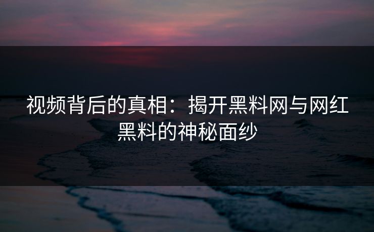 视频背后的真相：揭开黑料网与网红黑料的神秘面纱