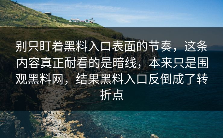 别只盯着黑料入口表面的节奏，这条内容真正耐看的是暗线，本来只是围观黑料网，结果黑料入口反倒成了转折点