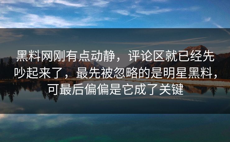 黑料网刚有点动静，评论区就已经先吵起来了，最先被忽略的是明星黑料，可最后偏偏是它成了关键